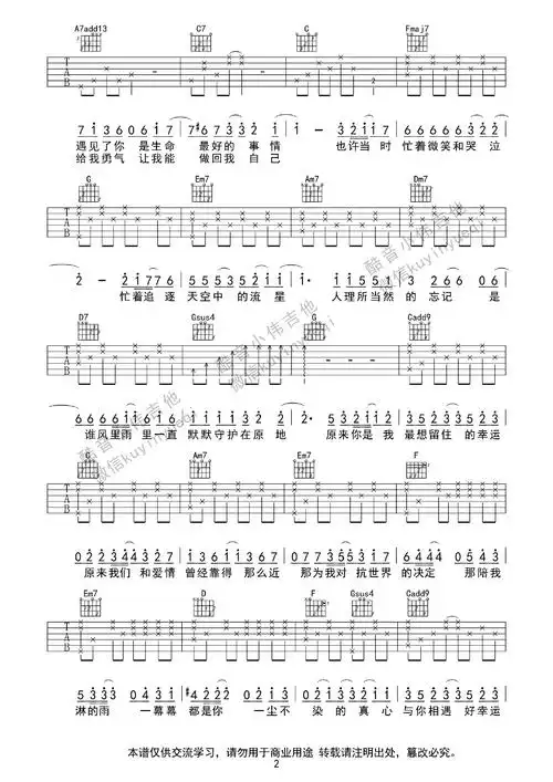 小幸运吉他谱 田馥甄 c调男生版带间奏