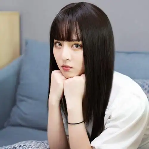 仿真假发女长发自然全头套时尚空气直刘海中长直发可爱甜美短发套