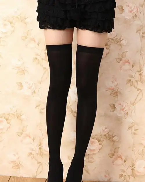 小腿袜天鹅绒黑白色女天鹅绒防滑防卷边学生过膝袜高筒袜长筒袜