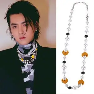 小众设计吴亦凡同款笑脸黄鱼吃货吐泡珍珠项链男女潮时尚个性配饰