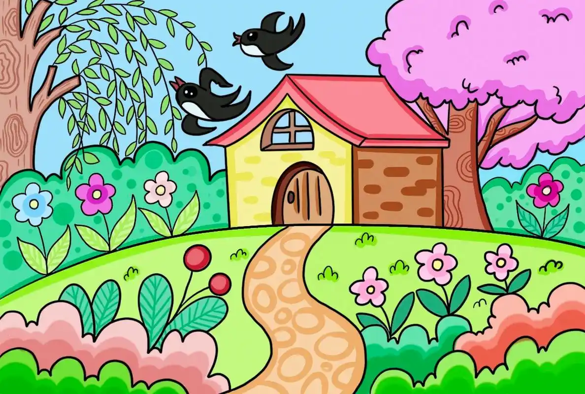 春天来了主题画 春暖花开万物复苏儿童画 春天主题画春暖花开 92