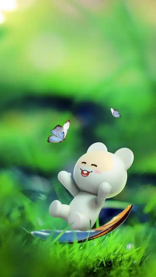 与蝴蝶玩耍的可爱笨笨鼠,高清图片,手机壁纸