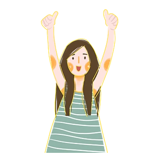 手绘卡通双手齐举大拇哥欢呼的可爱女孩