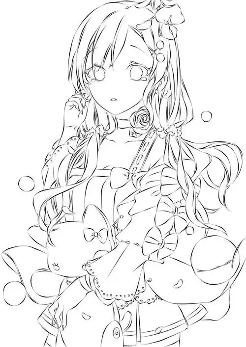 二次元少女手绘线稿 线与线的交错 铺就黑与白的空间魅力