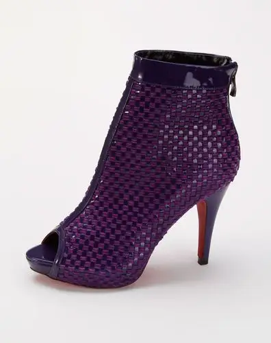 路宝和名仕女鞋混合专场 名仕mister 紫色织纹鱼嘴高跟短靴  