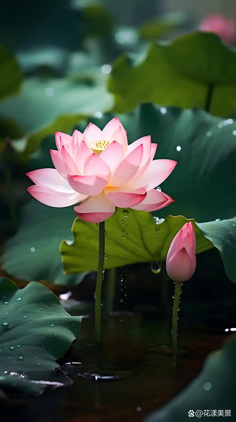 🌸  🌟 在我的眼前,一朵粉嫩的荷花亭亭玉立.