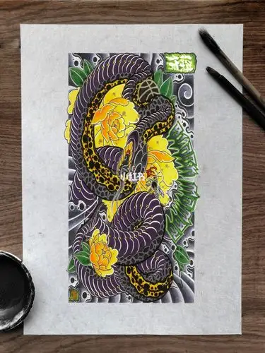 日式包小腿纹身手稿_纹身_美妆_彩妆