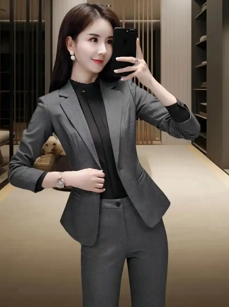 高档秋冬时尚修身西装套装新款气质洋气西服正装工作服西装套装女