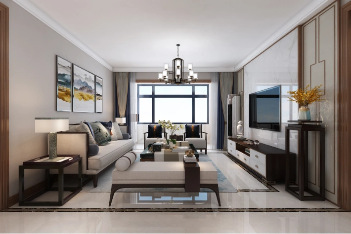 西江华府120平新中式风格装修效果图