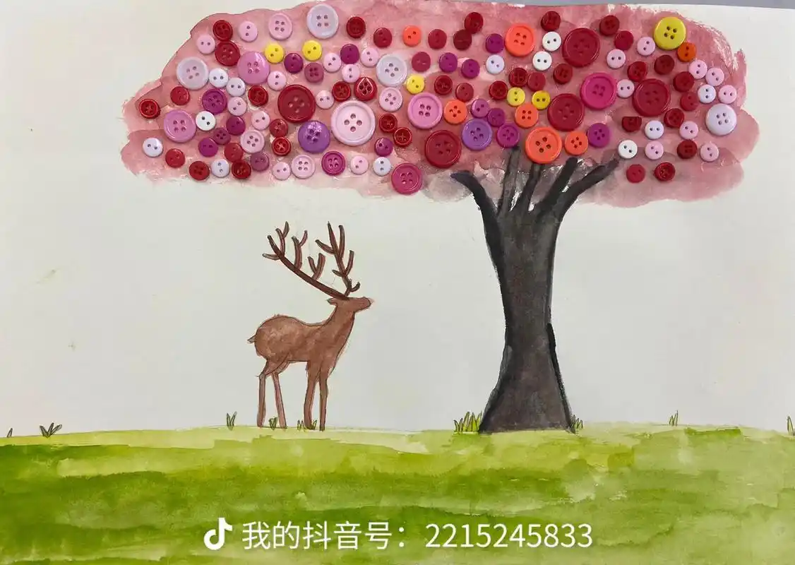 普普通通的的纽扣在娃们的手中变成了色彩斑斓的画!#创意美术  - 抖音
