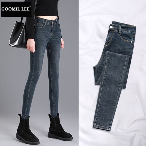 lee高腰牛仔裤女修身冬装新款显瘦女士长裤紧身小脚裤子 蓝灰色(单裤)