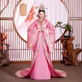 女唐朝贵妃红色拖尾中国风古装嫁衣凤冠霞帔皇后婚礼服装粉色衣服均码
