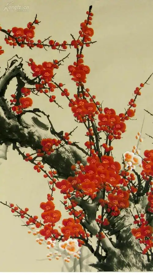 西门亚石国画大六尺梅花《 冰雪林中著此身, 不同桃李混芳尘.