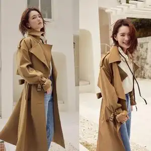 李沁明星同款双层领风衣女中长款2021年秋季新款港风通勤气质大衣