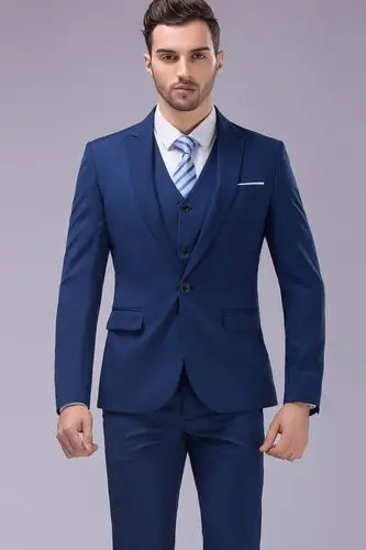 男士西服三件套韩版休闲修身款蓝色婚礼新郎伴郎职业装货号912