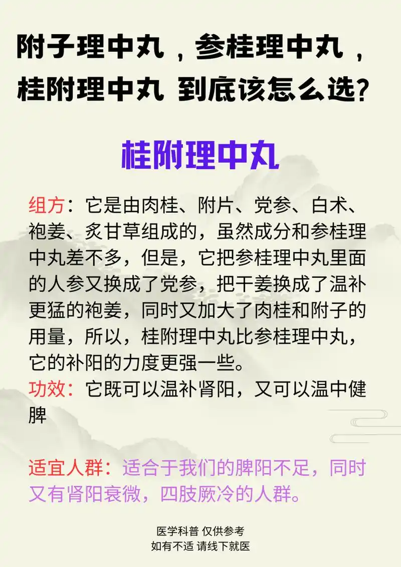 附子理中丸,参桂理中丸,桂附理中丸到底该怎么选?