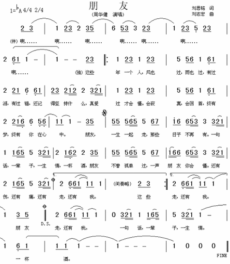朋友(周华建)_朋友(周华建)简谱_朋友(周华建)吉他谱_钢琴谱-查字典