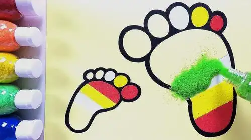 简单好玩的闪粉画大脚丫和小脚丫,成品非常漂亮,小朋友都喜欢