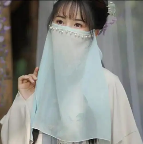 汉服面纱古风雪纺面纱汉服遮面蒙面晒仙女古装纱巾刺绣面帘美女女面纱
