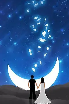 蓝色手绘白色情人节浪漫情侣星空背景