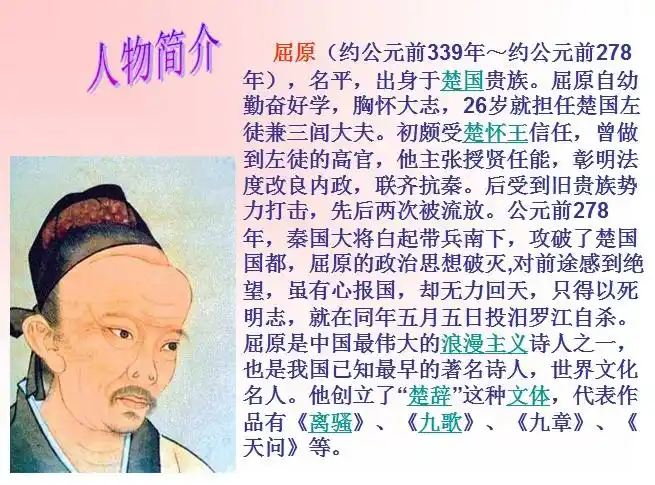 人物ppt > 爱国诗人屈原ppt:这是屈原列传ppt1,包括了教学目标,简介