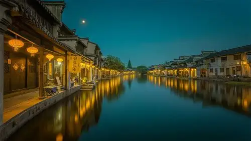 江南水乡唯美夜色高清桌面壁纸-风景壁纸-壁纸下载-美桌网