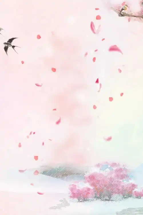 水墨 简约 文艺 底纹 清新 桃林, 古风桃林主题海报, 古风, 粉色背景