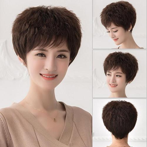 女款假发妈妈短发k短卷发女士头套气质中老年真发玉米烫自然全头