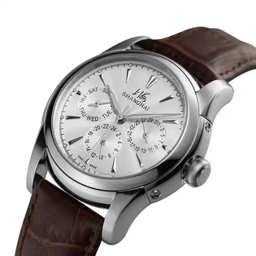 上海手表上海牌手表多功能系列全自动机械手表男士商务三眼表盘双时区