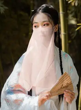 古装汉服配饰纯色面纱女古风遮脸半透明头饰百搭防晒中国风蒙面巾
