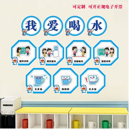 幼儿园喝水区域环创布置多卡通可选我爱喝水水量控制多啦米奇墙贴