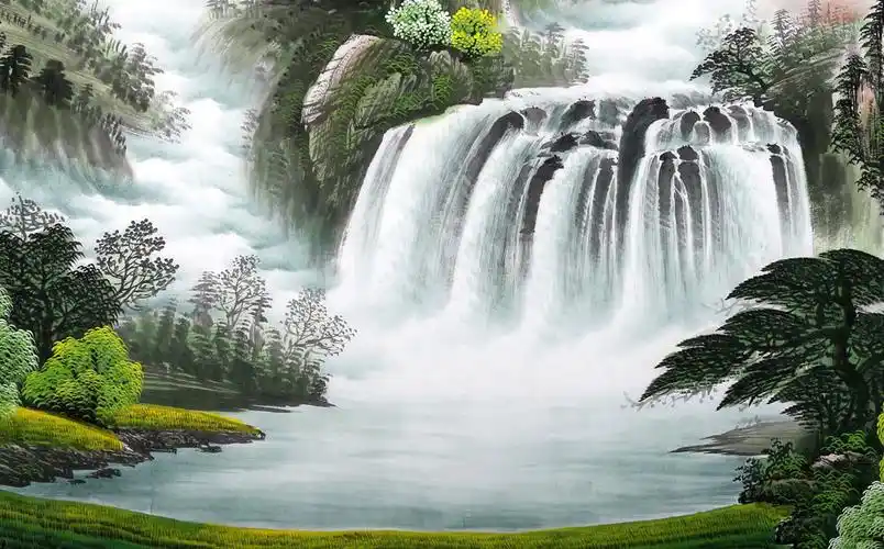 吴东六尺风水画《宝地生金》 - 聚宝盆山水画 - 99字画网