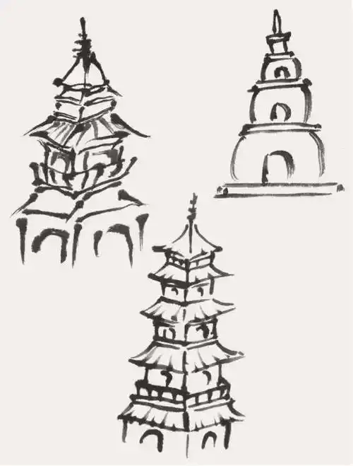 【国画教程】山水画中点景画法:塔和桥的画法