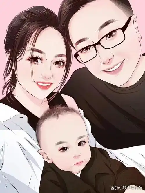 写实漫画全家福,一家三口卡通动漫头像,可爱也能很精致