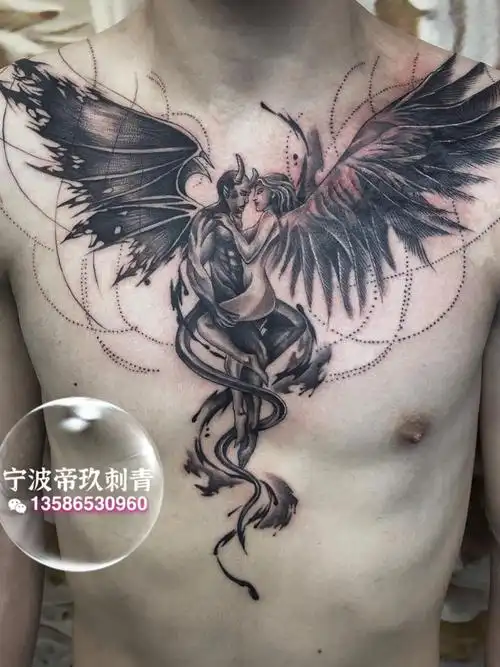 恶魔天使_纹身图案手稿图片_章帅的纹身作品集