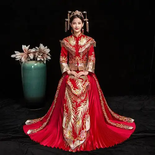 出租秀禾服2020新款盘锦绣古代婚服凤冠霞帔百褶裙龙凤褂秀和服女