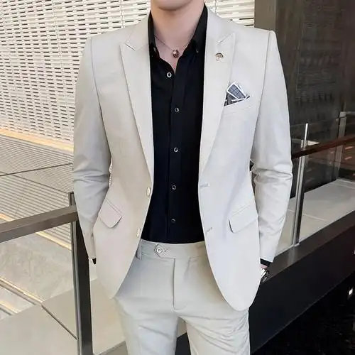 leone西服套装男士外套职业正装韩版修身商务休闲时尚男西装两件套