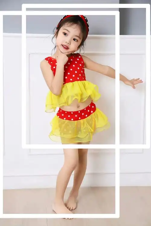 新款儿童泳衣女童学生小女孩分体两件套平角网纱可爱公主温泉泳装