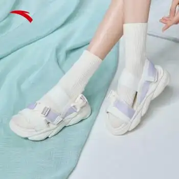 安踏喵喵凉鞋女鞋2022夏季新款休闲复古厚底沙滩外穿运动凉拖鞋2象牙