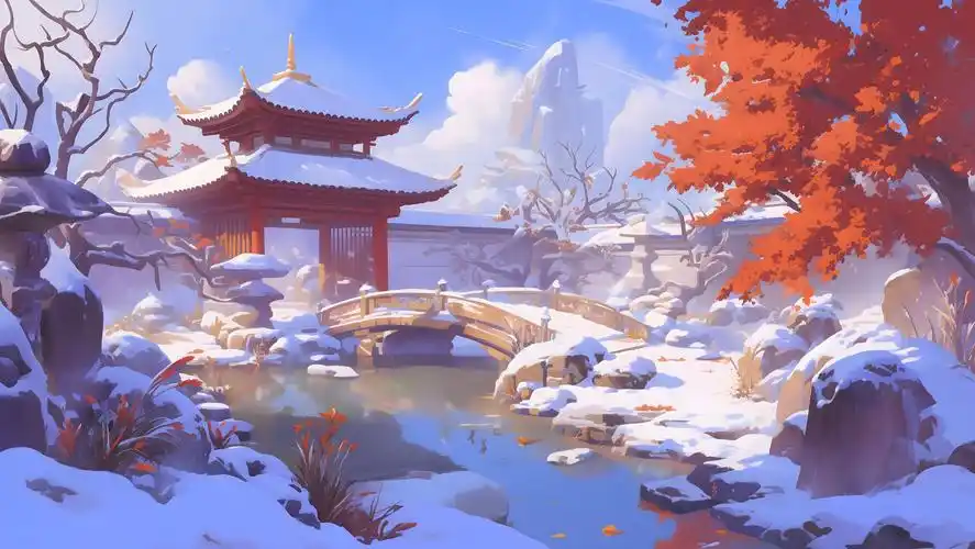 【古风园林 冬】 midjourney可商用壁纸合集