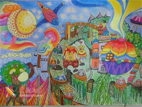 优秀儿童科幻画作品《夜空之城》赏析__科幻画_科幻画图片大全_学画画