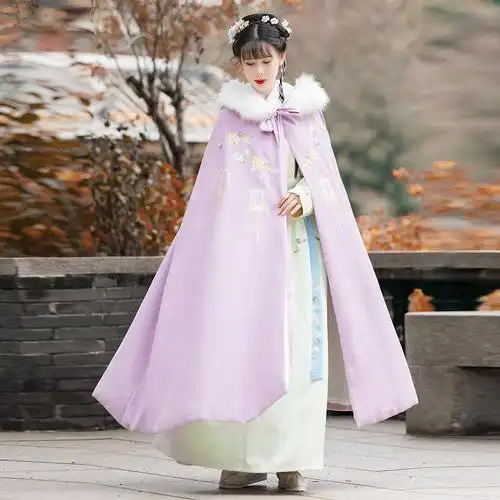 汉服斗篷女秋冬长款加绒加厚保暖中国风重工刺绣古风披风毛呢外套