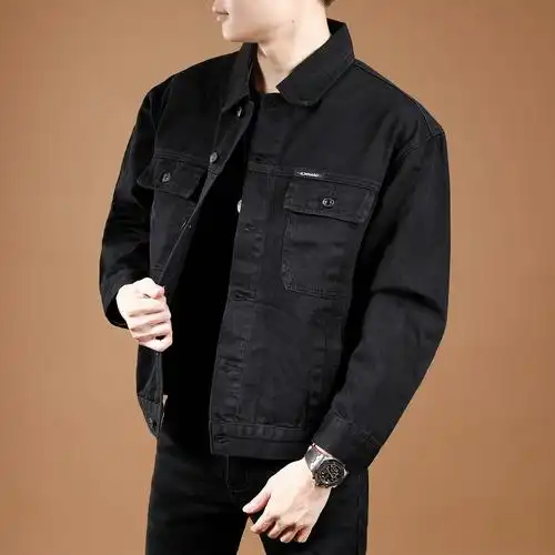水洗黑色工装外套男士宽松春秋上衣百搭潮牌港风休闲牛仔夹克男装