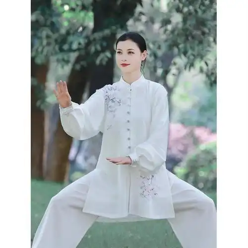 太极服女新款飘逸仿真真丝太极拳表演练功服装太极服