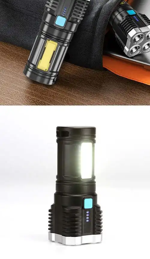 迪卡侬德国进口品质同款新款强光四眼手电筒 cob侧灯多功能户外led