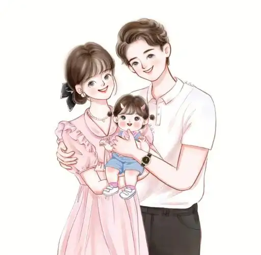 一家三口女宝全家福头像背景图