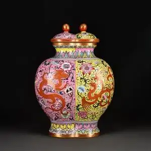 清乾隆洋彩穿花云凤纹双联盖罐海外回流古董古玩古瓷器收藏220307