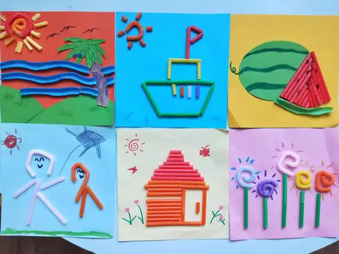 和爸爸妈妈一起做的吸管贴画,宝贝们真是太棒啦