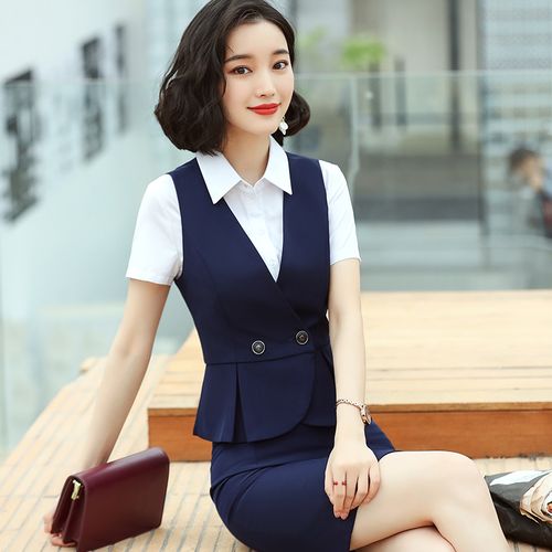 夏季新款工装马夹女套装时尚气质职业装工作服女装三件套西装马甲