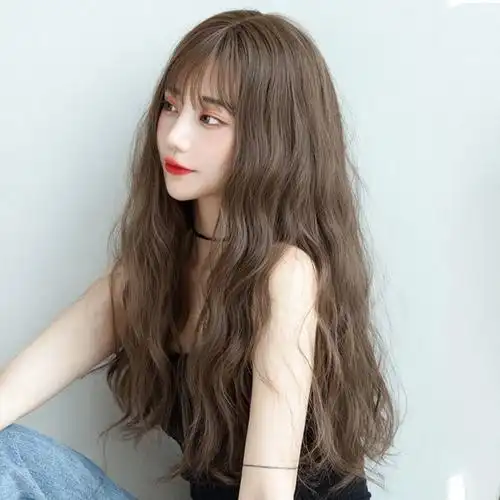 欧美假发长卷发齐刘海假发大波浪化纤水波纹卷假发wigs厂家批发